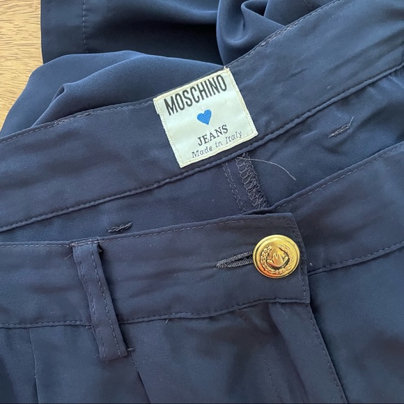 Vintage MOSCHINO Jeans Pants Trousers, Wide Leg, Navy Blue Italy, High Waist 10 - Picture 5 of 8